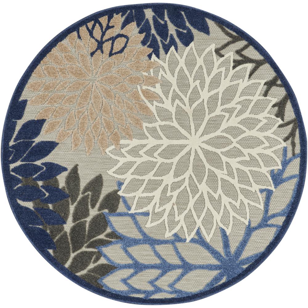 Nourison Aloha Indoor/Outdoor Round Area Rug, 5'3" x ROUND, Blue/Multicolor. Picture 1