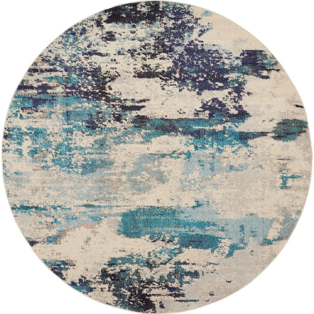 Celestial Area Rug, Ivory/Teal Blue, 7'10" x ROUND. The main picture.