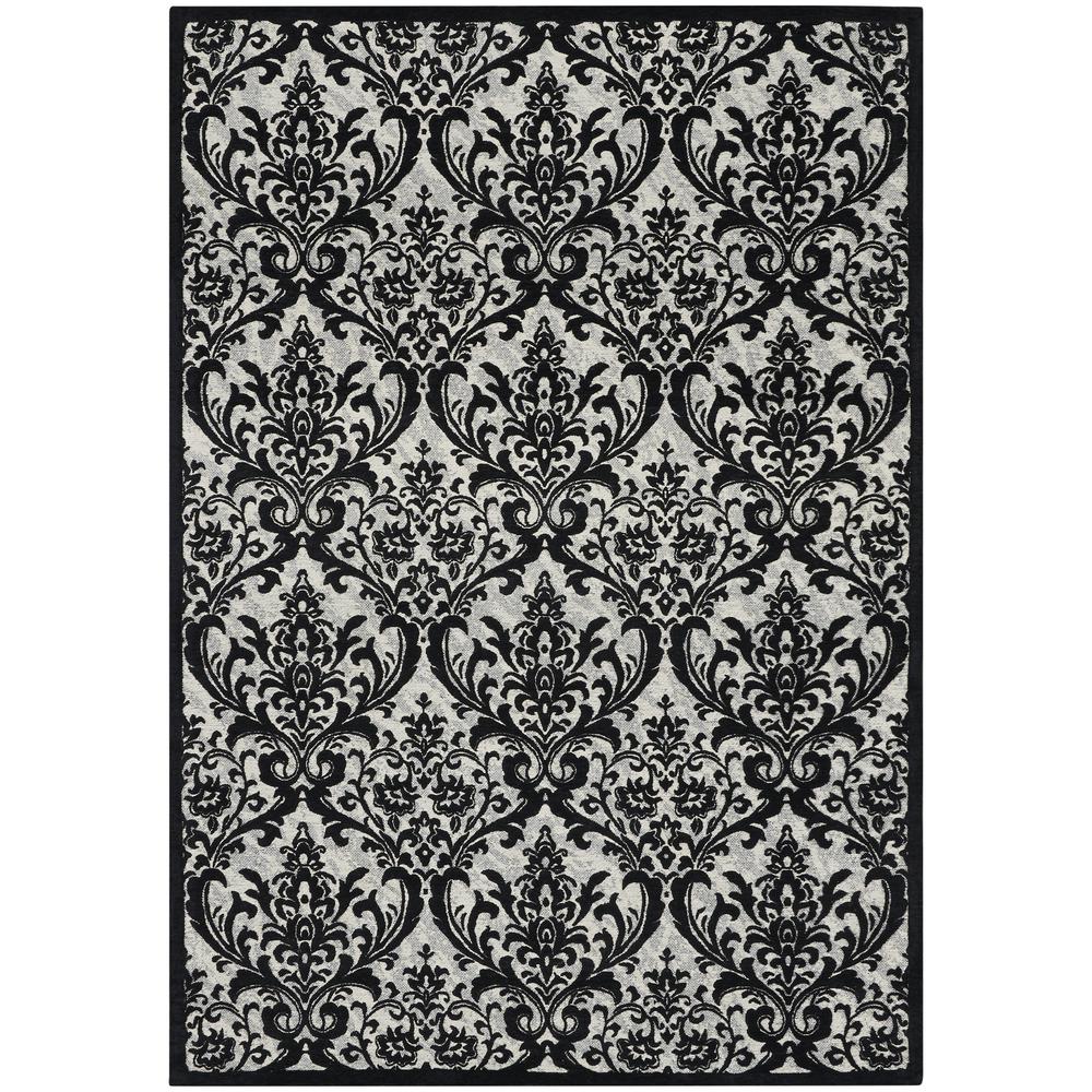 Damask Area Rug, Black/White, 5' x 7'. The main picture.