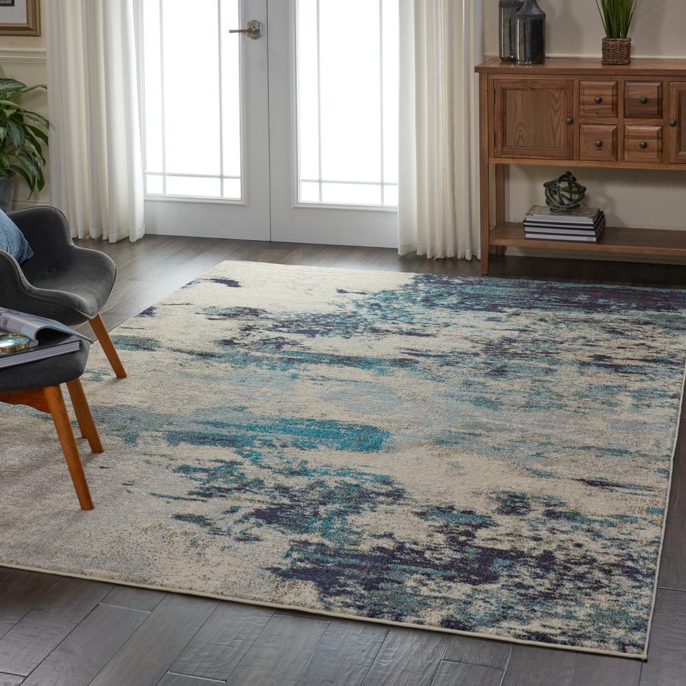 Celestial Area Rug, Ivory/Teal Blue, 6'7" x 9'7". Picture 6