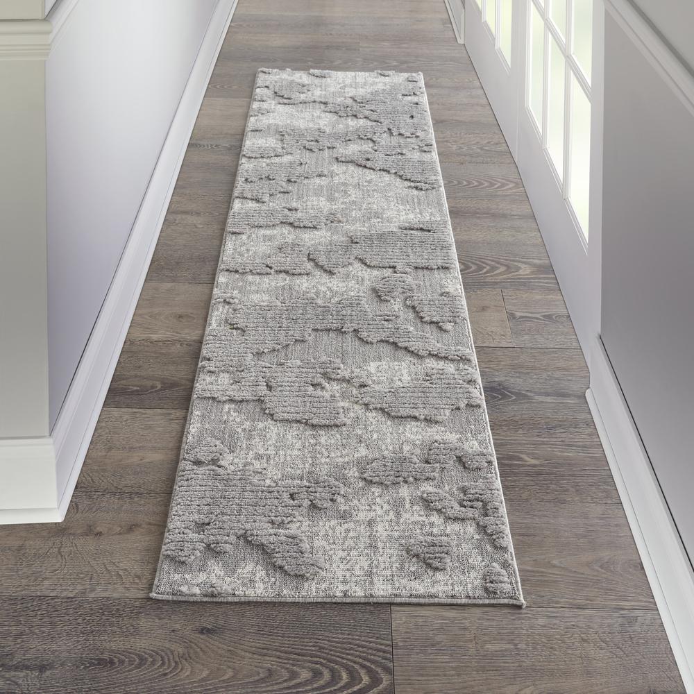 Nourison Textured Contemporary Runner Area Rug, 2'2" x 7'6", Grey/Ivory. Picture 2