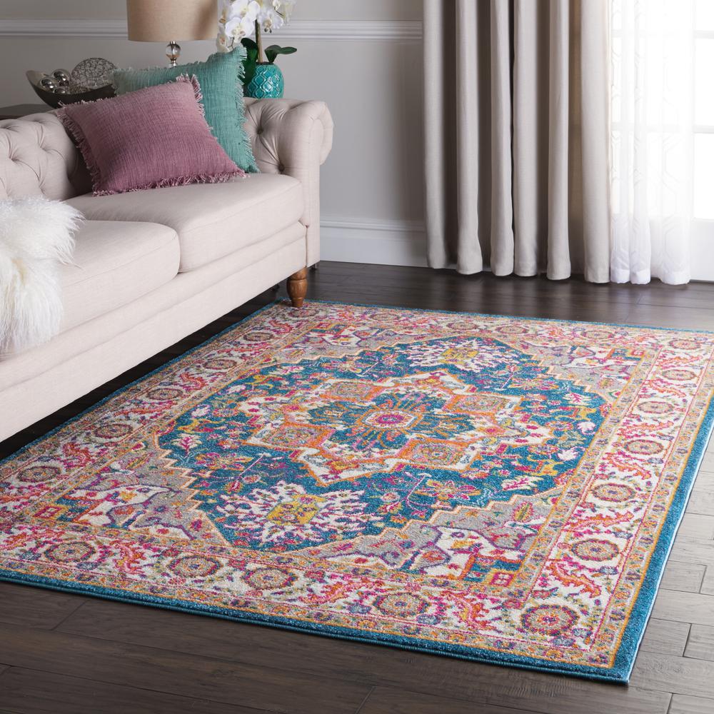 Passion Area Rug, Teal/Multicolor, 5'3" X 7'3". Picture 6