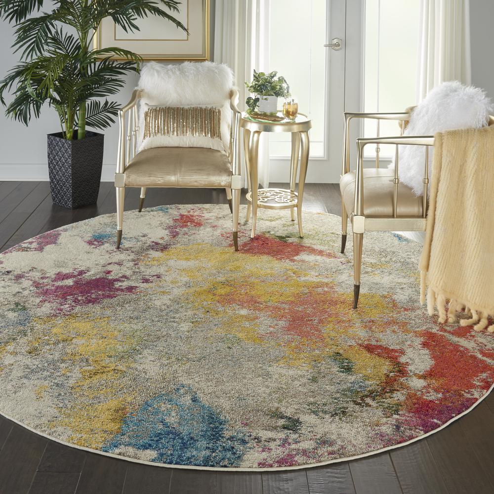 Celestial Area Rug, Ivory/Multicolor, 7'10"XROUND. Picture 4