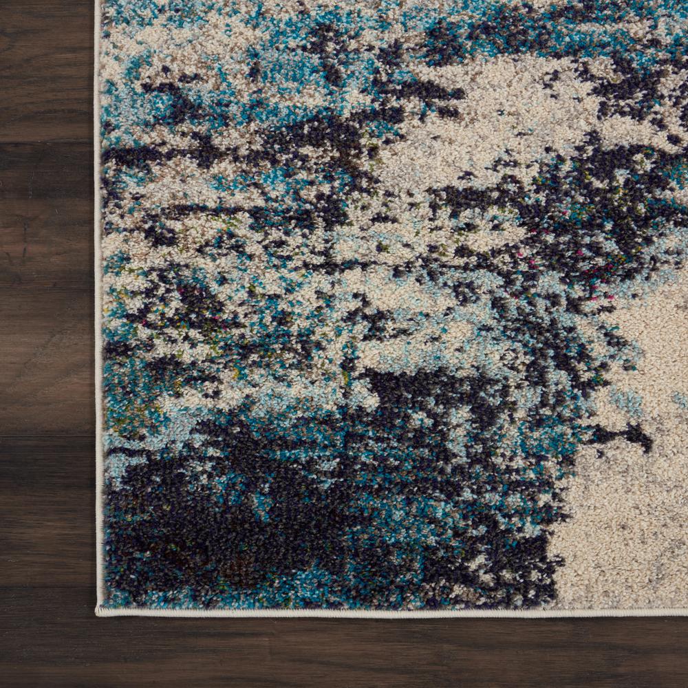 Celestial Area Rug, Ivory/Teal Blue, 2'2" x 10'. Picture 2
