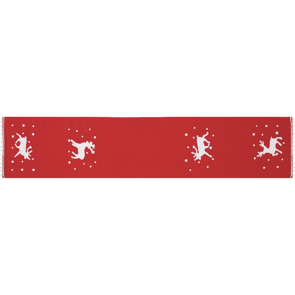 Mina Victory Home For The Holiday Reindeer Runner 17"X72" Red Indoor Throw Pillow. Picture 2