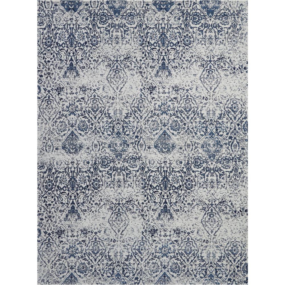 Damask Area Rug, Ivory/Navy, 9' x 12'. Picture 1