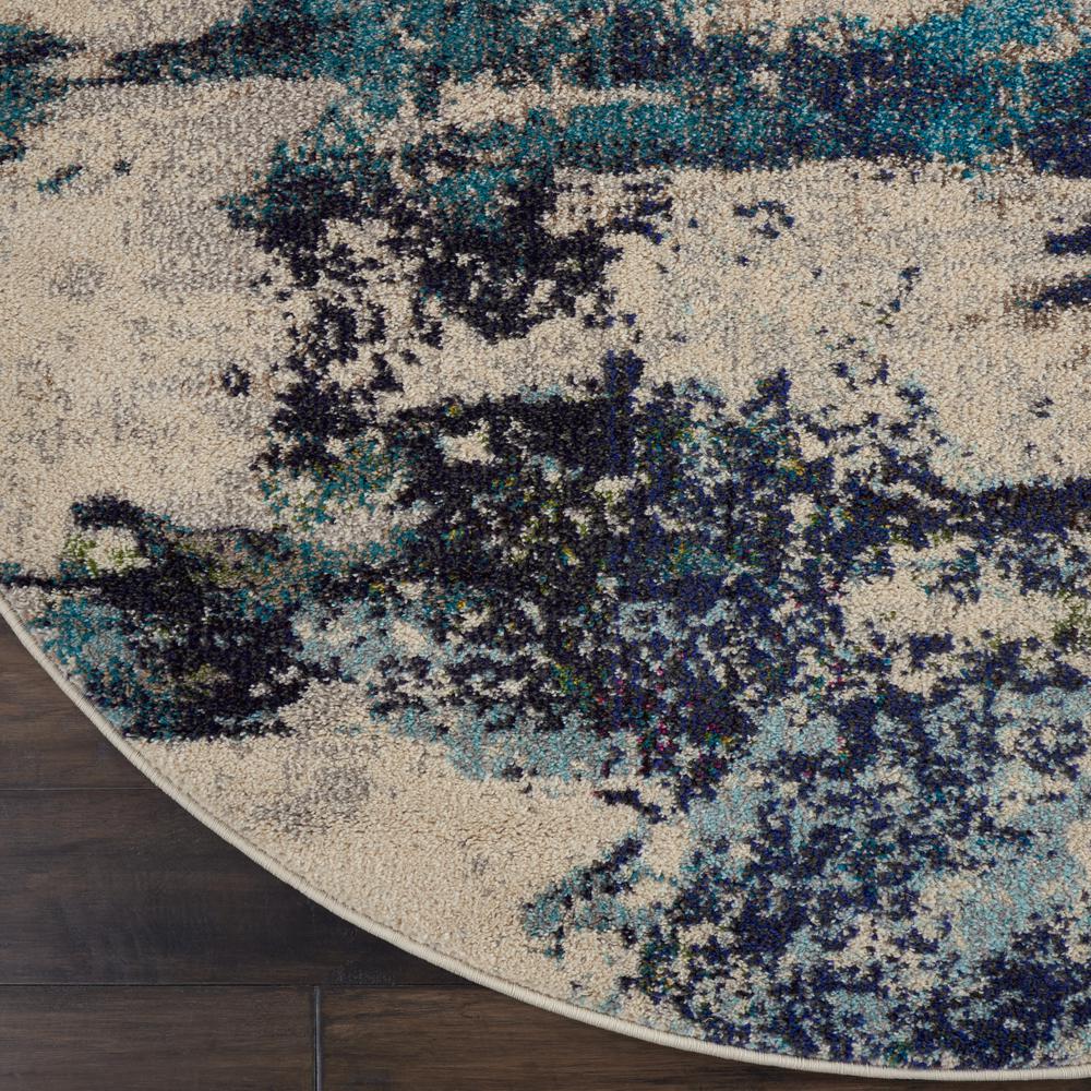 Celestial Area Rug, Ivory/Teal Blue, 5'3" x ROUND. Picture 4