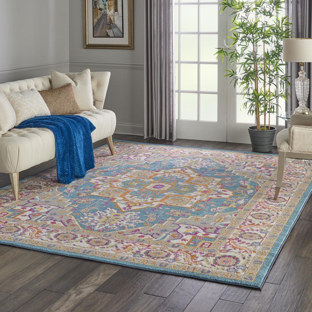 Passion Area Rug, Teal/Multicolor, 6'7" X 9'6". Picture 6