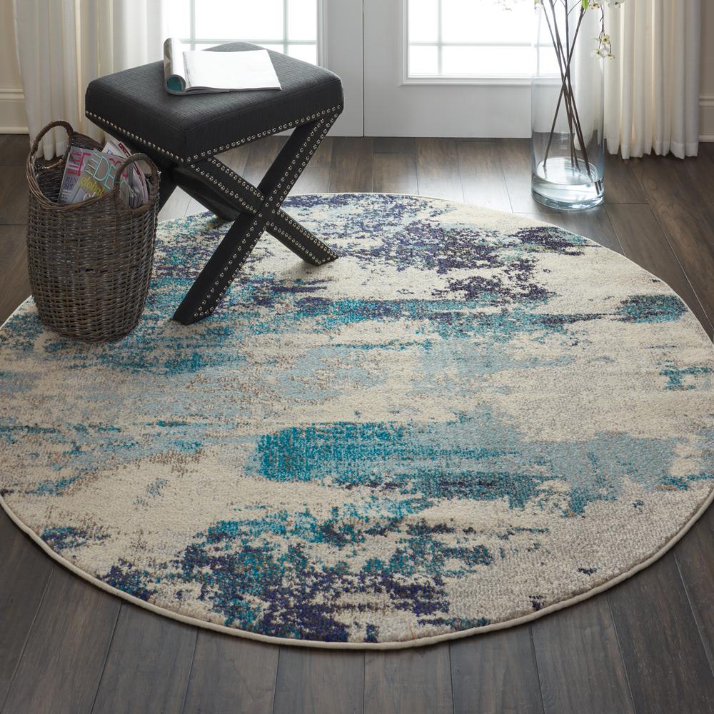 Celestial Area Rug, Ivory/Teal Blue, 5'3" x ROUND. Picture 2