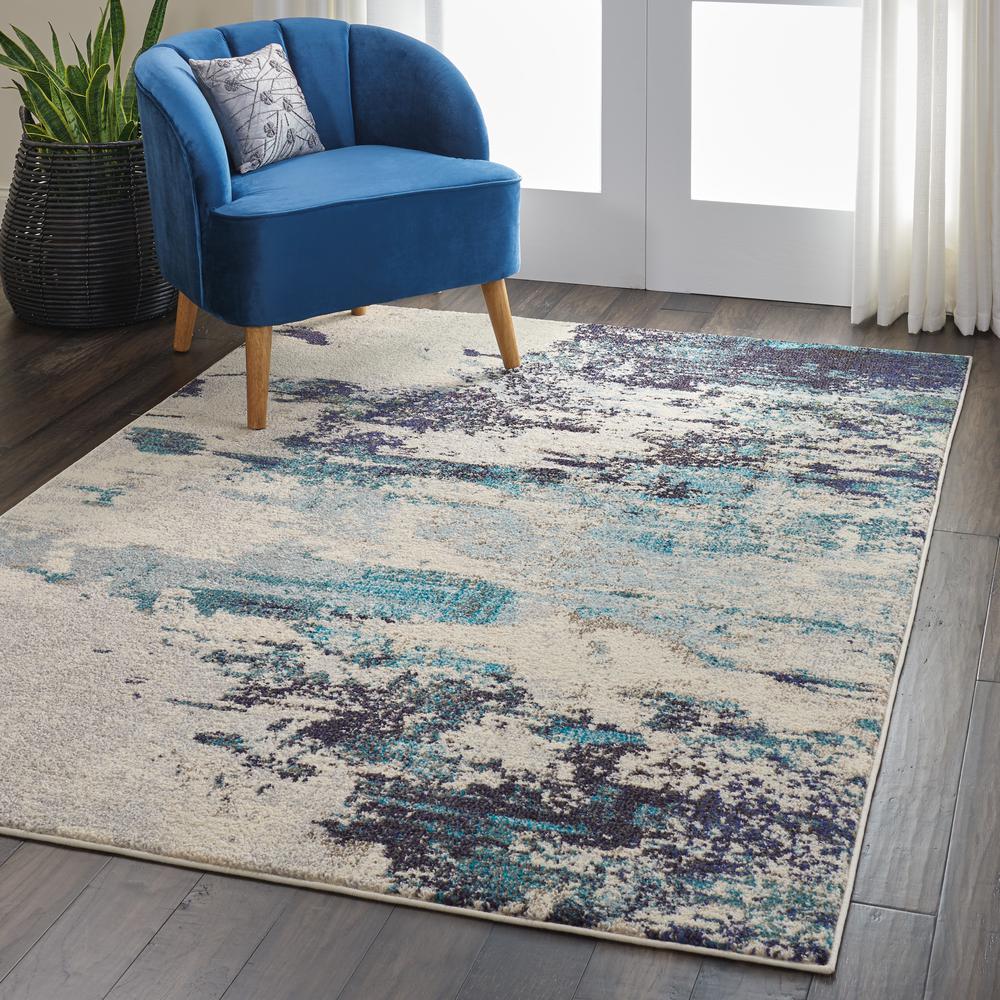 Celestial Area Rug, Ivory/Teal Blue, 5'3" x 7'3". Picture 6