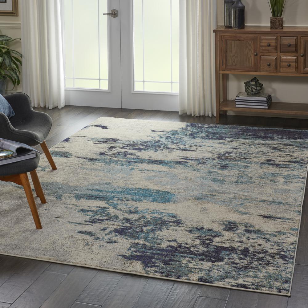 Celestial Area Rug, Ivory Teal Blue, 7' x 10'. Picture 9