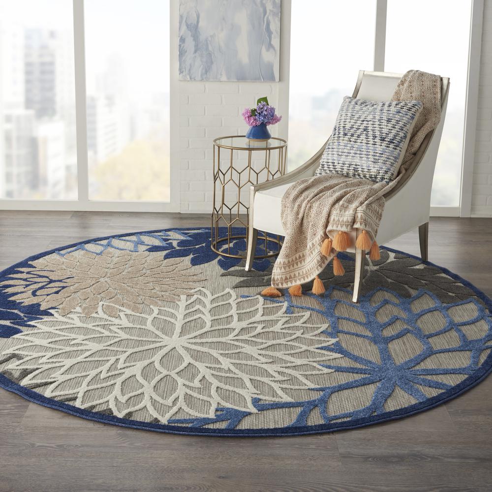 Nourison Aloha Indoor/Outdoor Round Area Rug, 7'10" x ROUND, Blue/Multicolor. Picture 2