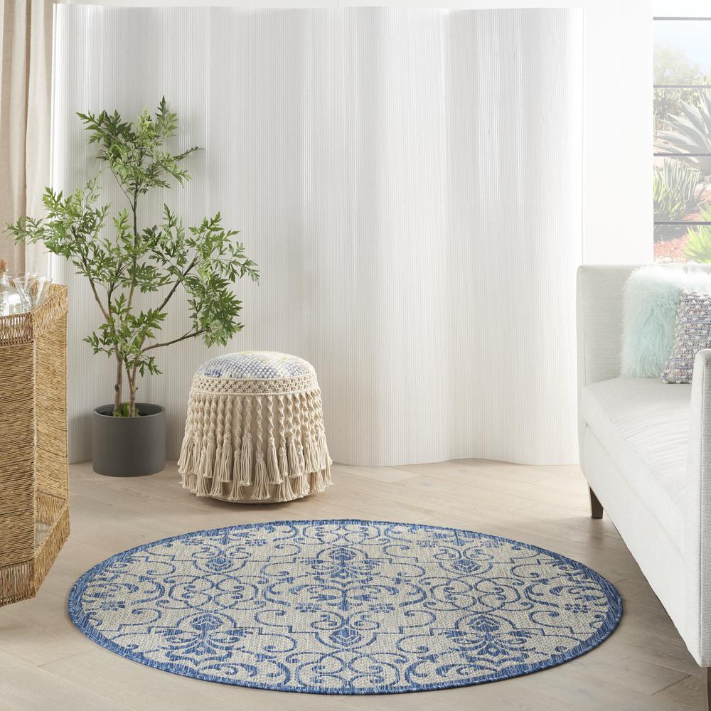 GRD04 Garden Party Ivory Blue Area Rug- 5'3" x round. Picture 9
