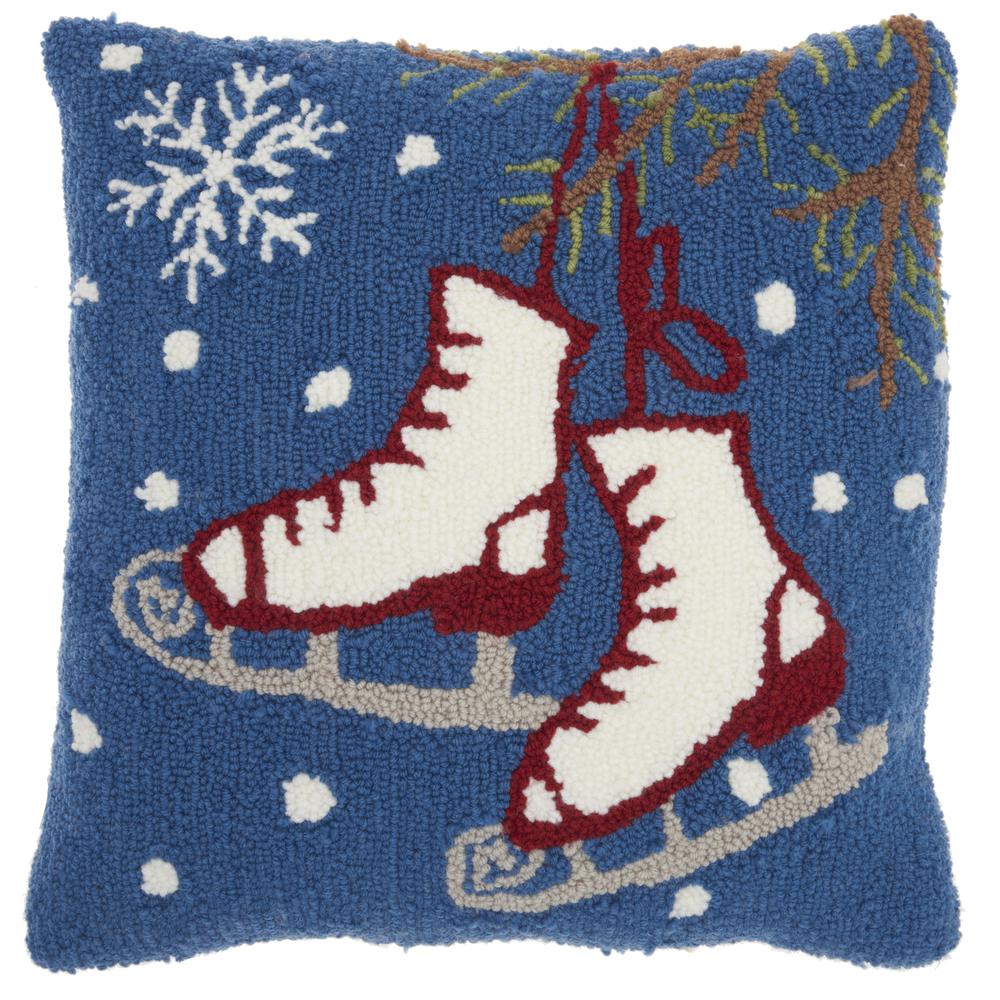 Mina Victory Home For The Holiday Ice Skates 18" x 18" Multicolor Indoor Throw Pillow. Picture 1