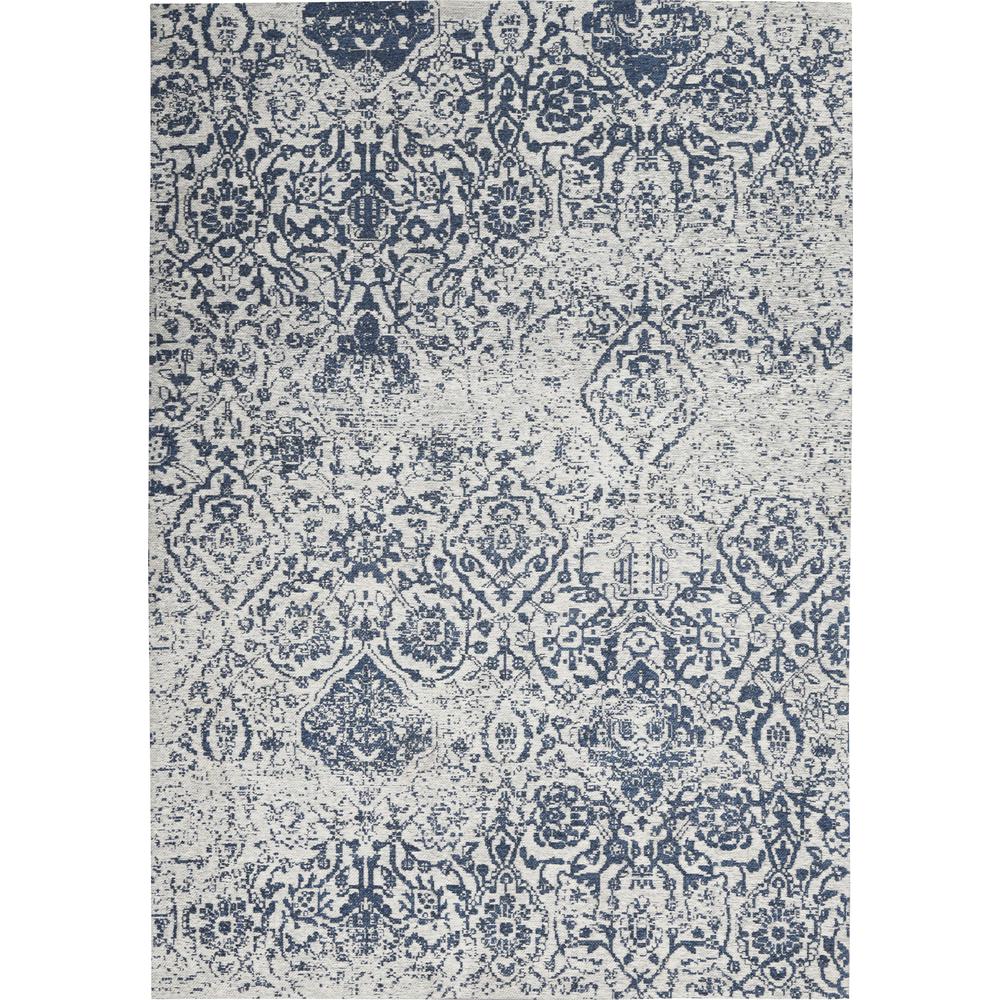 Damask Area Rug, Blue, 5' x 7'. Picture 1