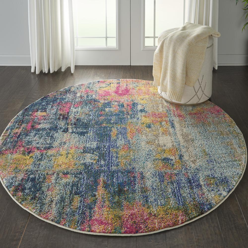 Celestial Area Rug, Blue/Yellow, 4'XROUND. Picture 4