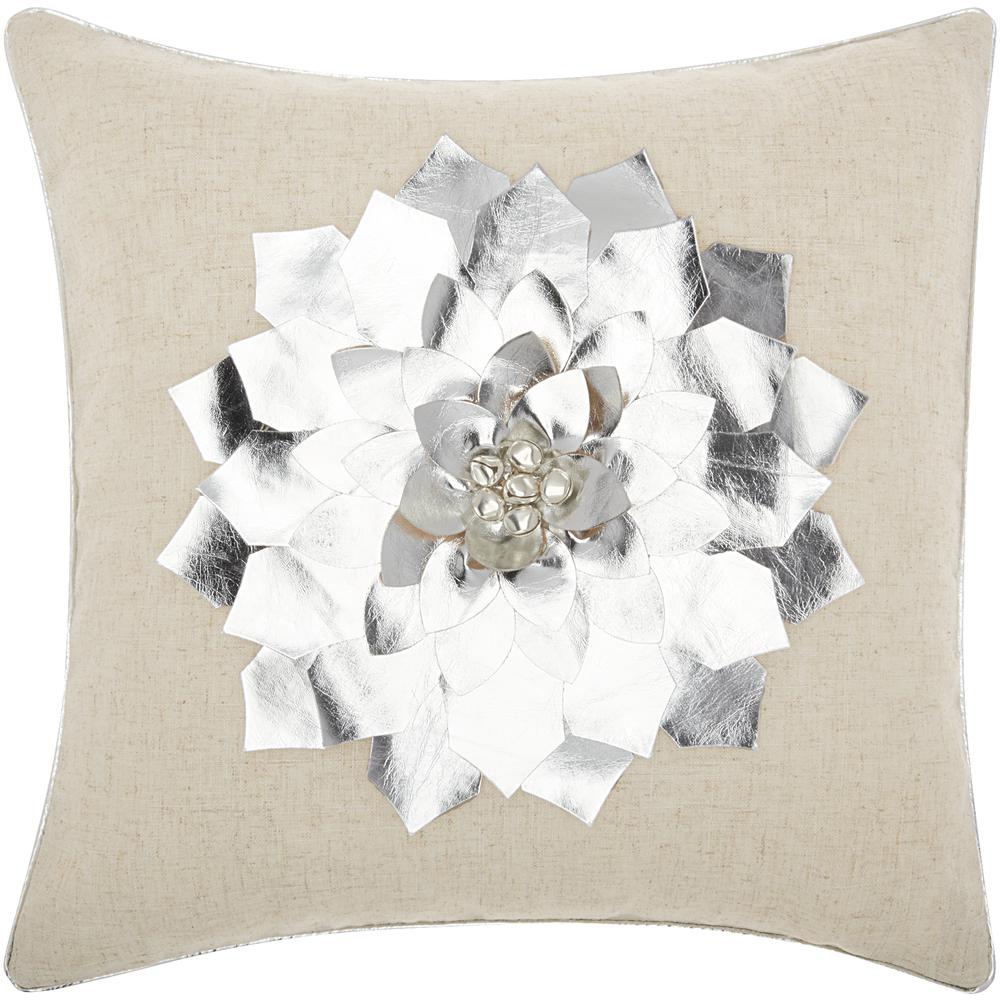 Mina Victory Home For The Holiday Metallic Pointsettia 16"X16" Silver Indoor Throw Pillow. Picture 4