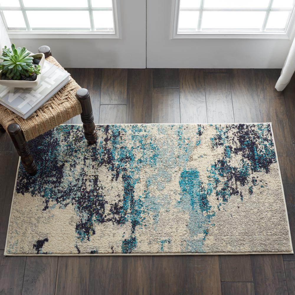 Celestial Area Rug, Ivory/Teal Blue, 2'2" x 3'9". Picture 2