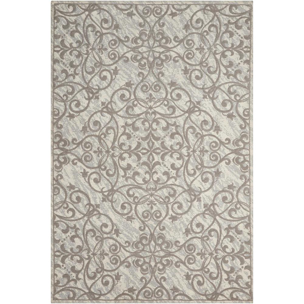 Damask Area Rug, Ivory/Grey, 5' x 7'. The main picture.