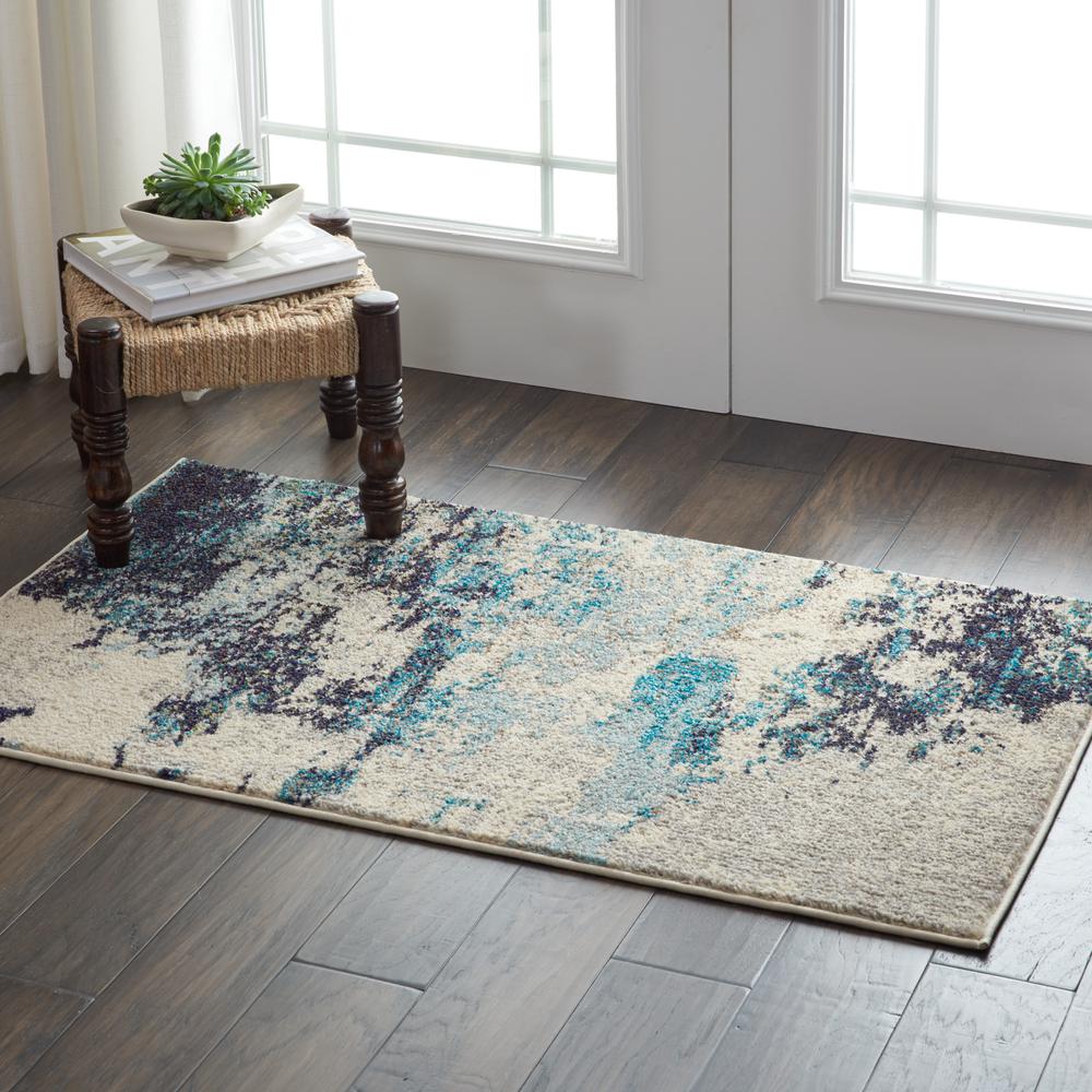 Celestial Area Rug, Ivory/Teal Blue, 2'2" x 3'9". Picture 8