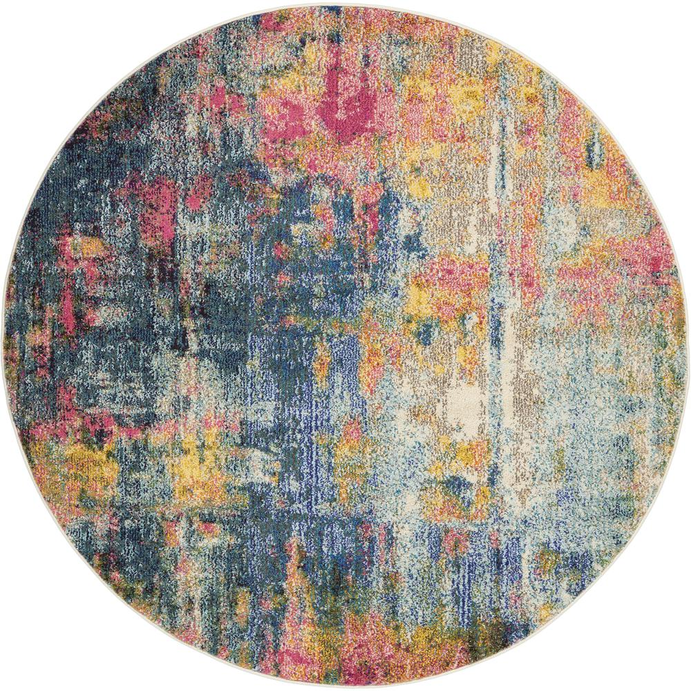 Celestial Area Rug, Blue/Yellow, 4'XROUND. Picture 1