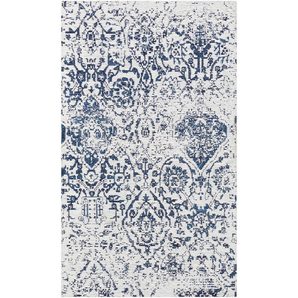 Damask Area Rug, Ivory/Navy, 2'3" x 3'9". The main picture.