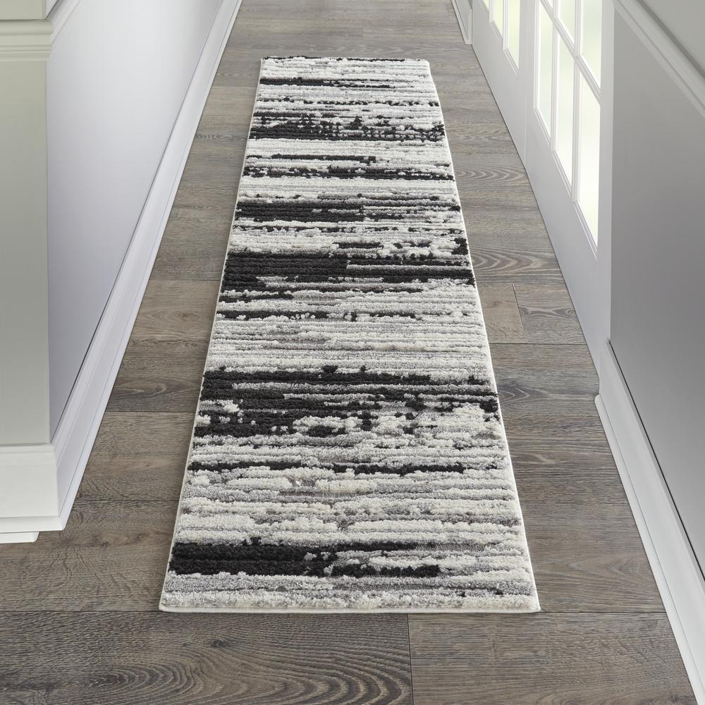 Nourison Textured Contemporary Runner Area Rug, 2'2" x 7'6", Ivory/Charcoal. Picture 2
