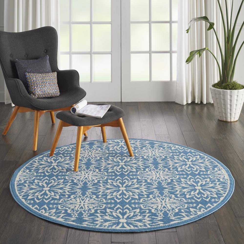 Nourison Jubilant Round Area Rug, 5'3" x round, Ivory/Blue. Picture 2