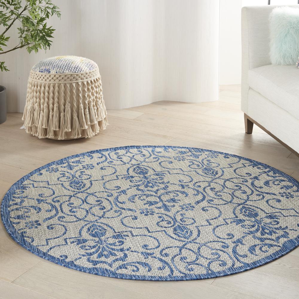 GRD04 Garden Party Ivory Blue Area Rug- 5'3" x round. Picture 2