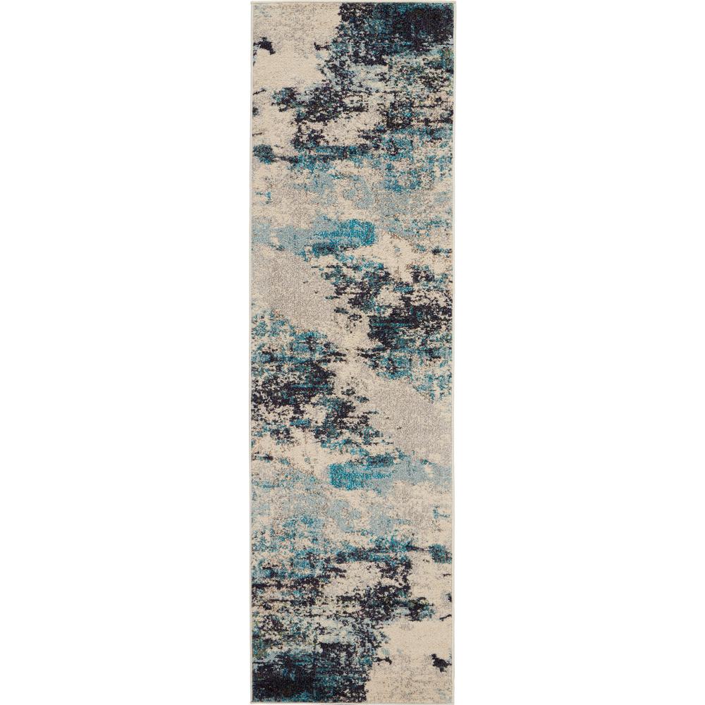 Celestial Area Rug, Ivory/Teal Blue, 2'2" x 7'6". Picture 1