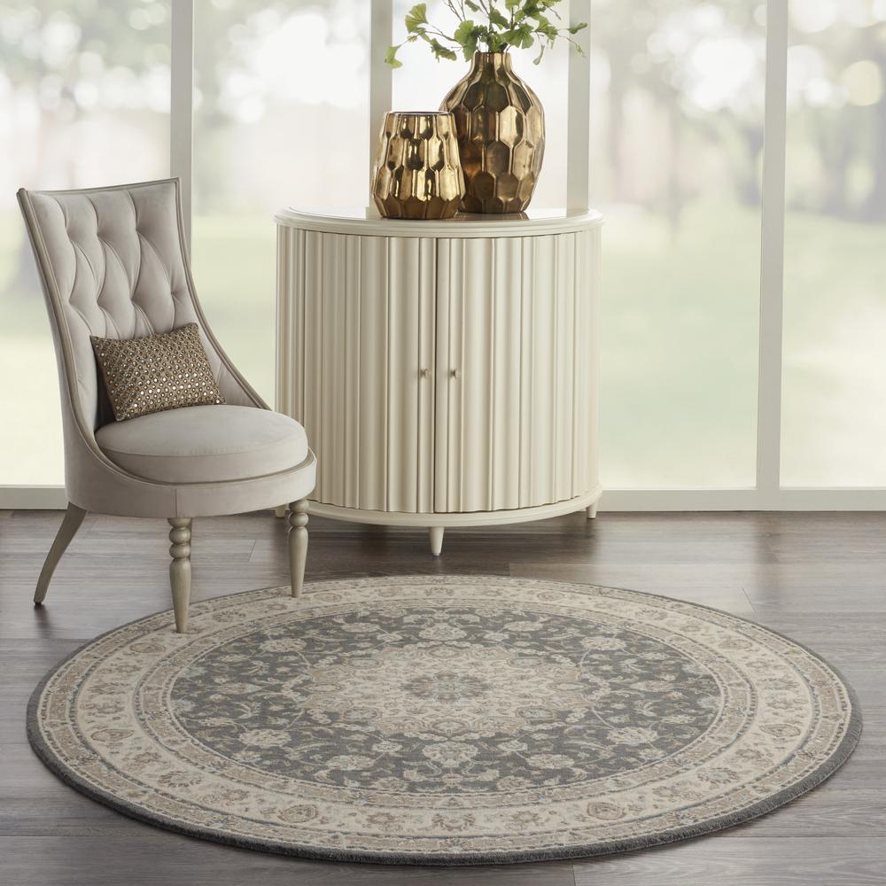 Nourison Living Treasures Round Area Rug, 5'10" x ROUND, Grey/Ivory. Picture 2