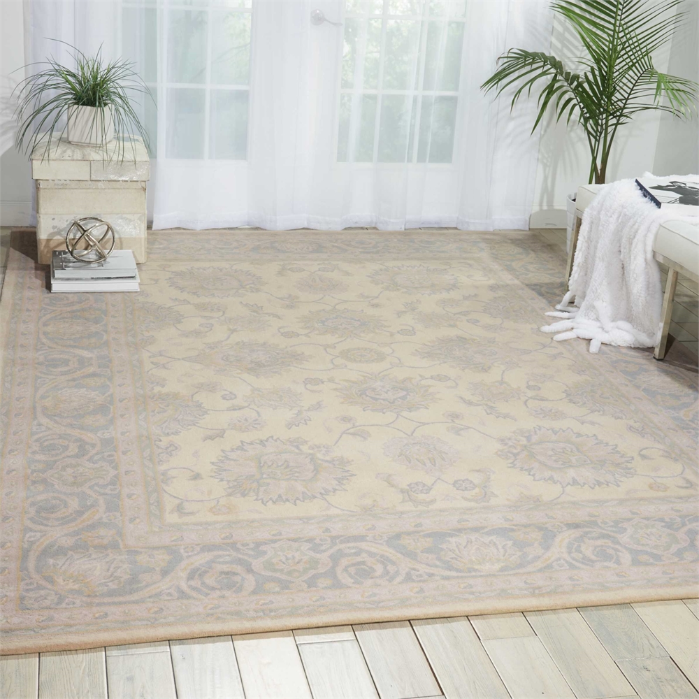 Royal Serenity "Hyde Park" Ivory Blue Area Rug. Picture 4
