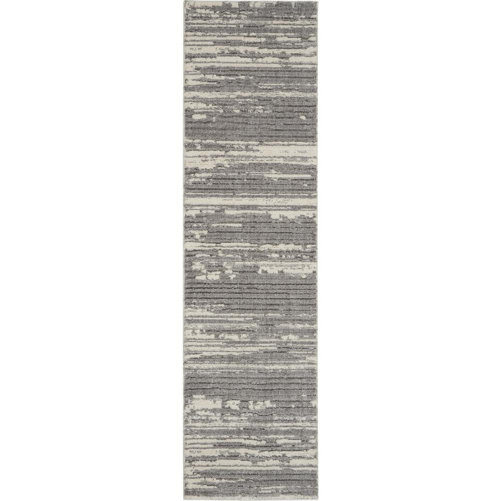 Nourison Textured Contemporary Runner Area Rug, 2'2" x 7'6", Grey/Ivory. Picture 1