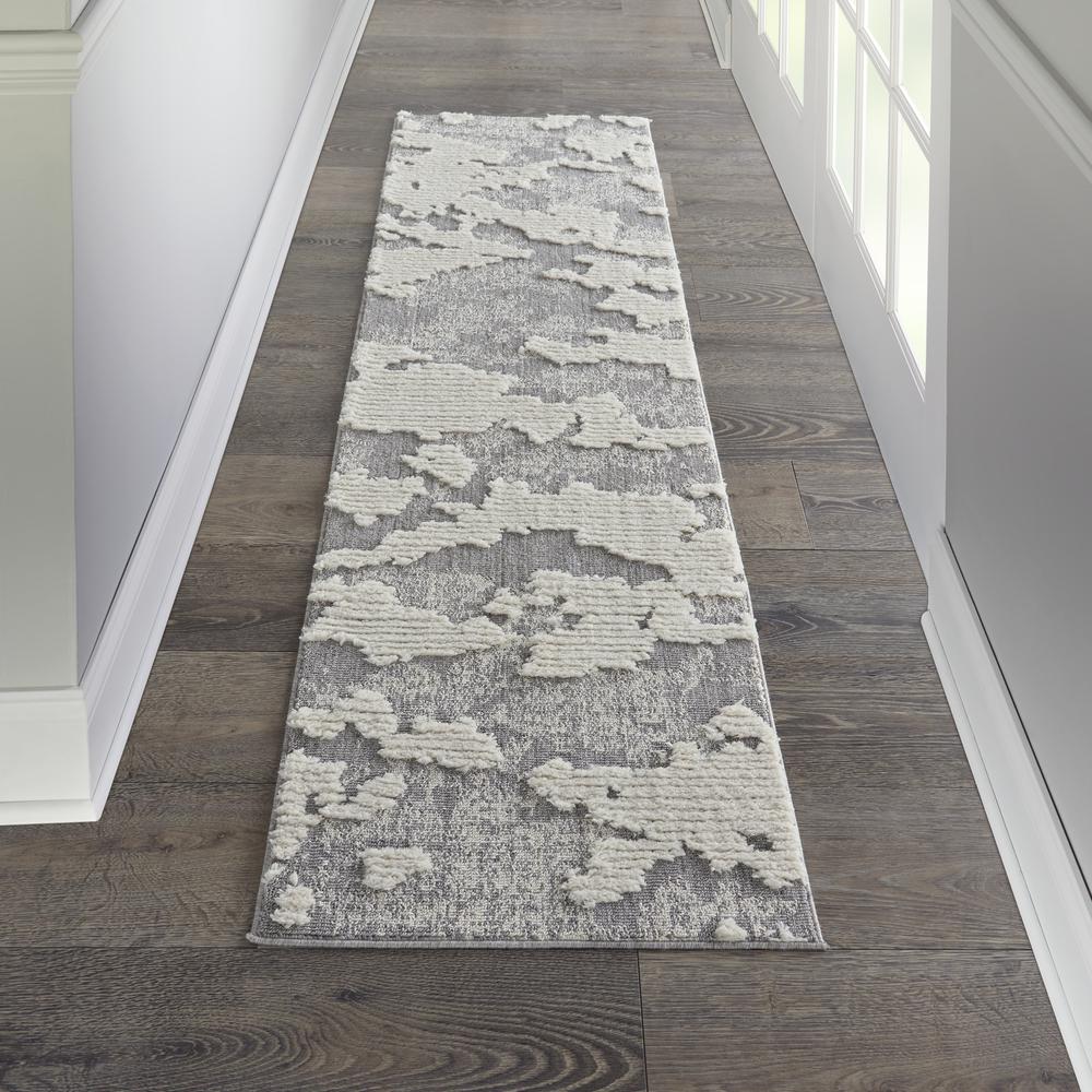 Nourison Textured Contemporary Runner Area Rug, 2'2" x 7'6", Ivory/Grey. Picture 2