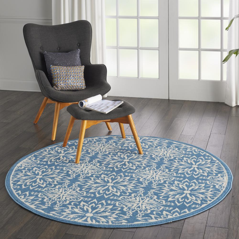 Nourison Jubilant Round Area Rug, 5'3" x round, Ivory/Blue. Picture 9