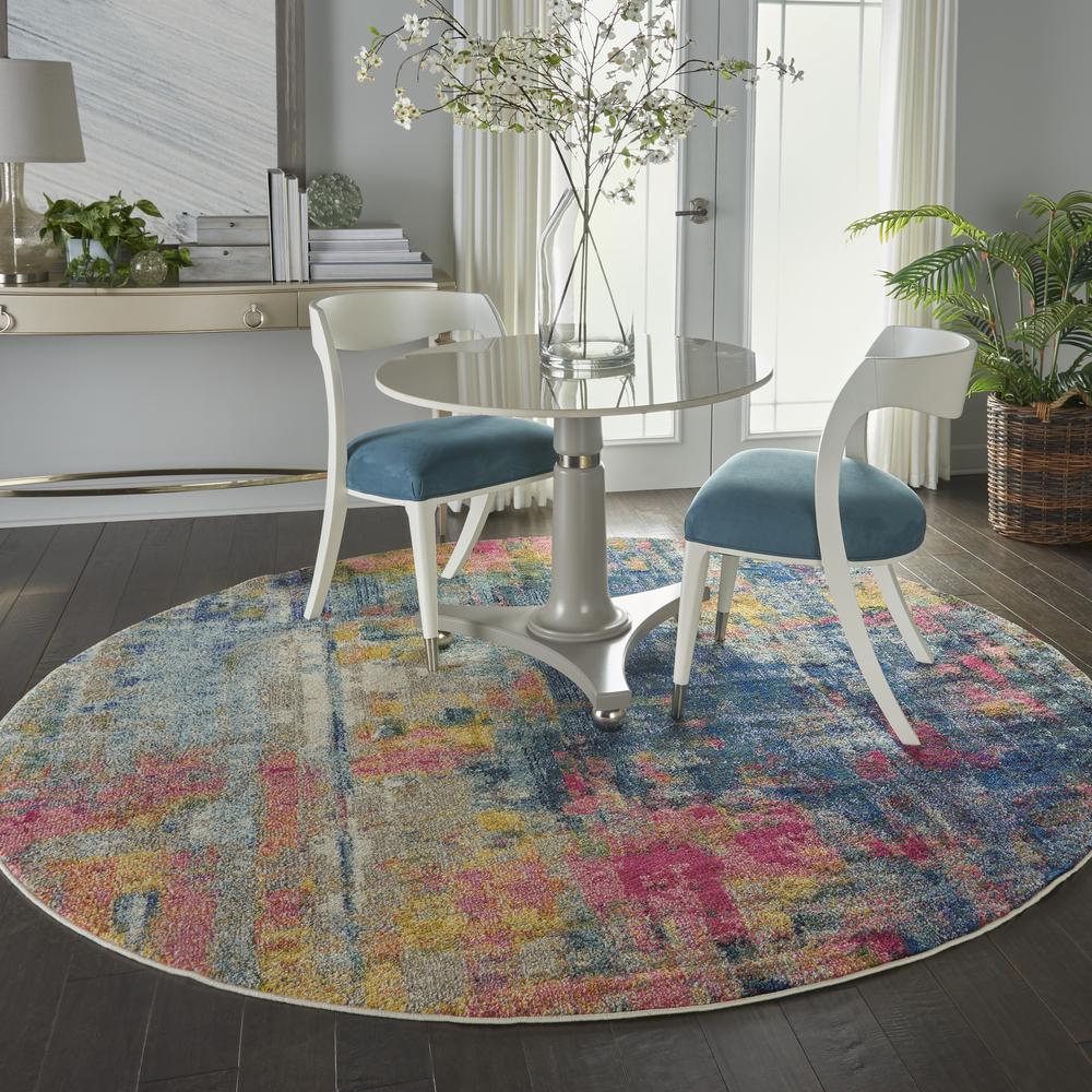 Celestial Area Rug, Blue/Yellow, 7'10"XROUND. Picture 6