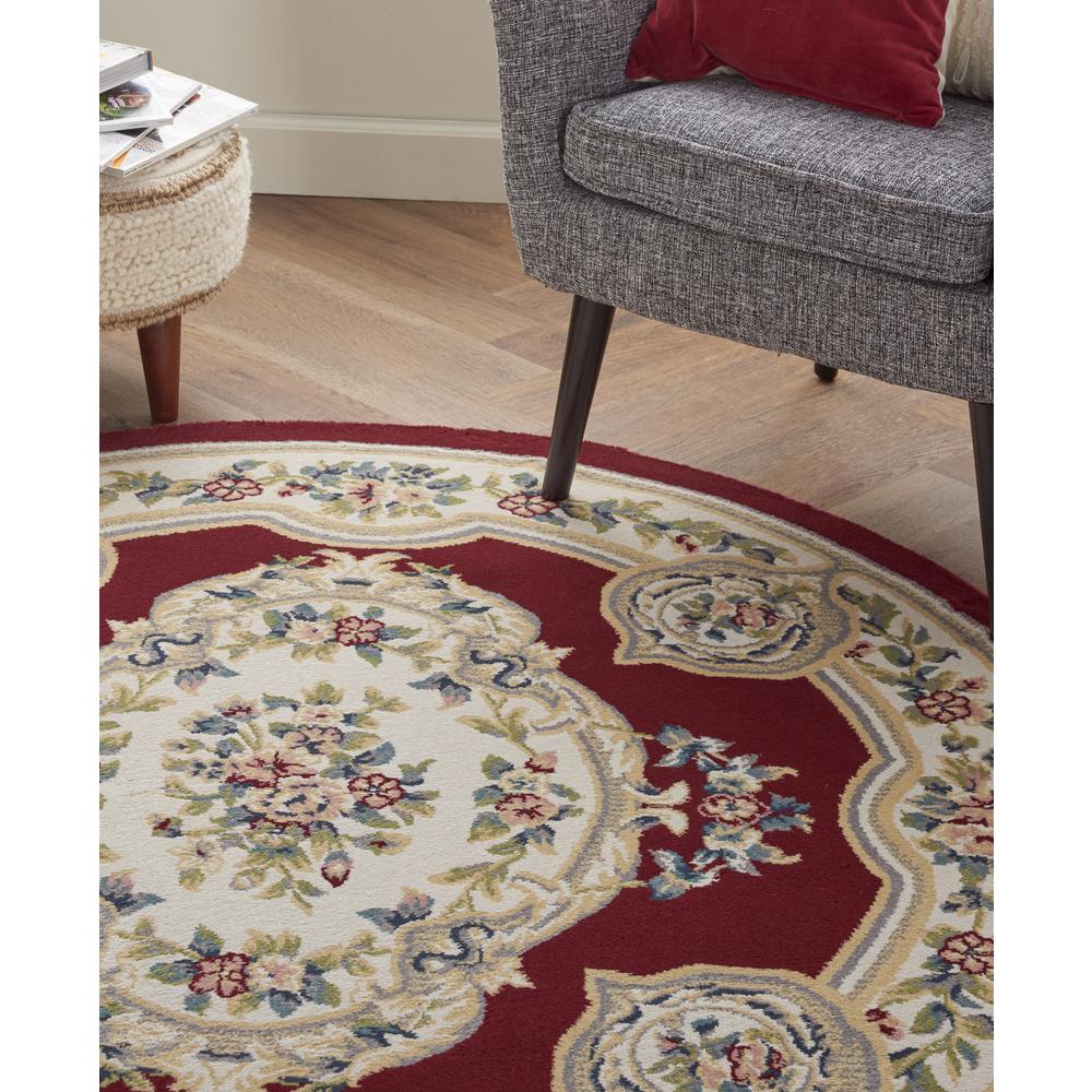 ABS1 Aubusson Red Area Rug- 5'3" x round. Picture 8