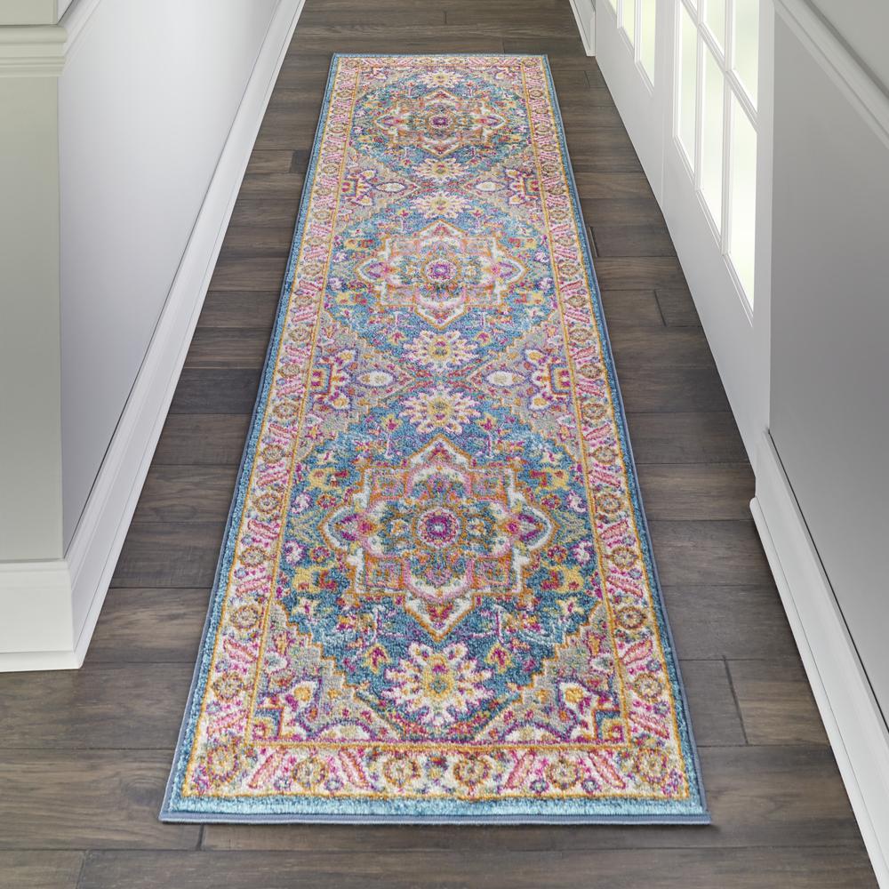 Passion Area Rug, Teal/Multicolor, 2'2" X 7'6". Picture 4