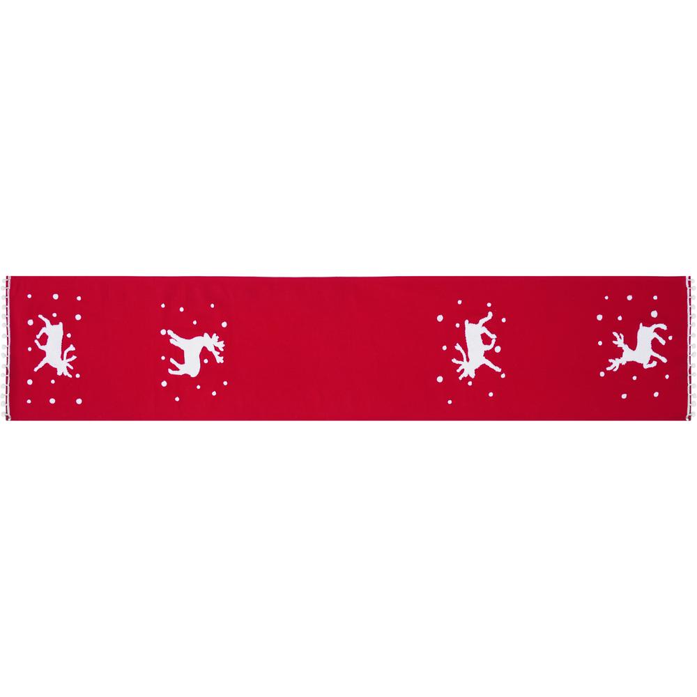 Mina Victory Home For The Holiday Reindeer Runner 17"X72" Red Indoor Throw Pillow. Picture 3