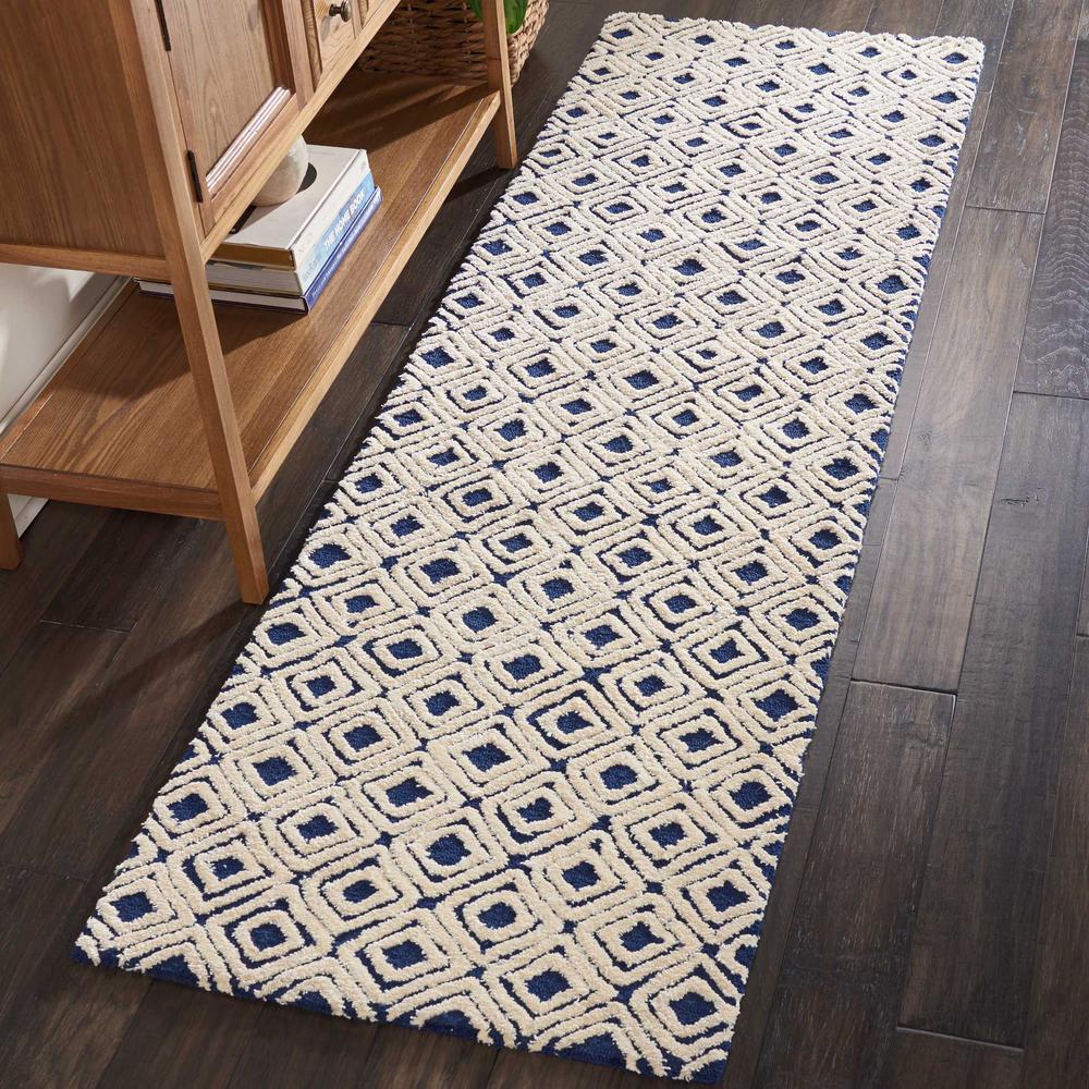 Modern Deco Area Rug, Navy/Ivory, 2'3" x 7'6". Picture 2