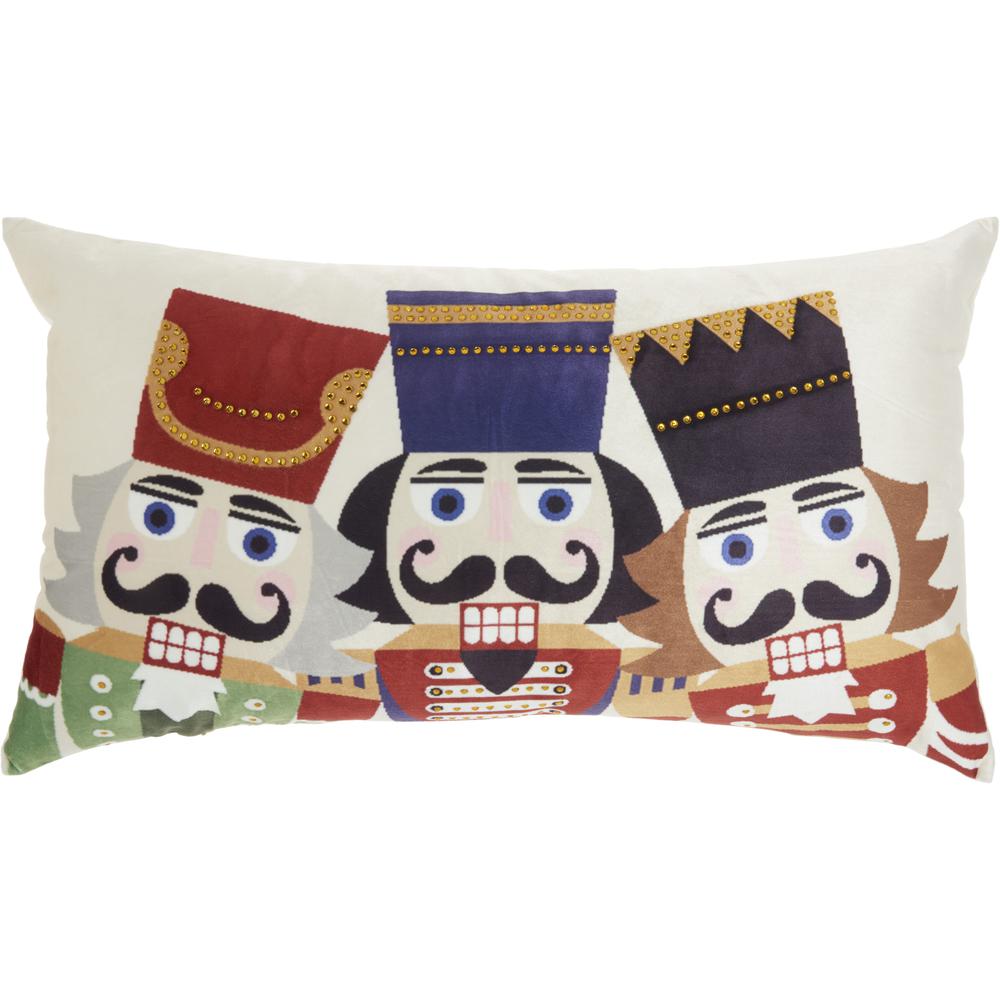 Nourison Holiday Pillows 3 Nutcrackers 14" x 24" Multicolor Indoor Throw Pillow. Picture 1
