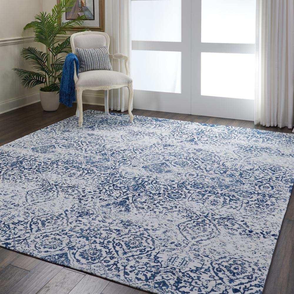 Damask Area Rug, Ivory/Navy, 9' x 12'. Picture 6