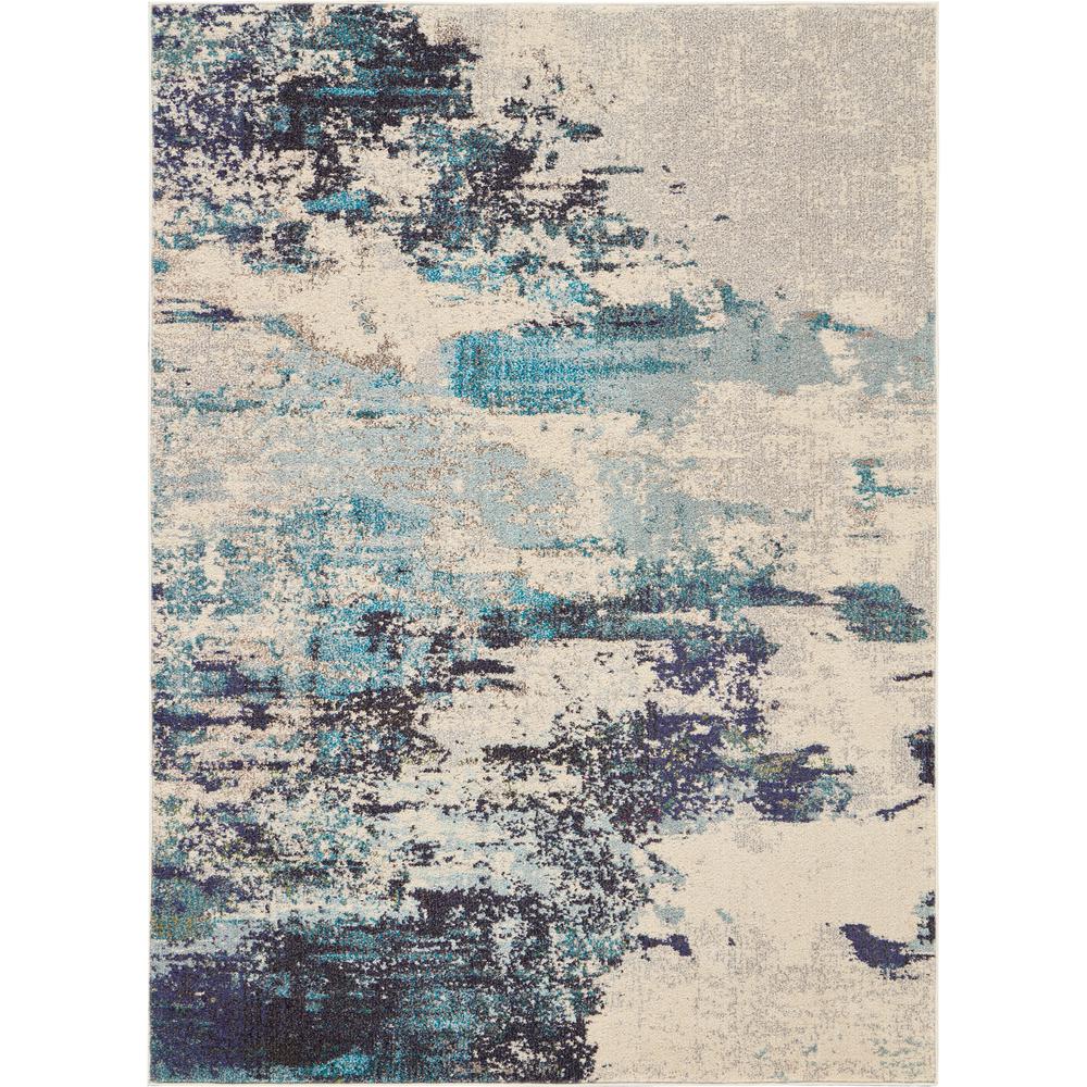 Celestial Area Rug, Ivory/Teal Blue, 5'3" x 7'3". Picture 1