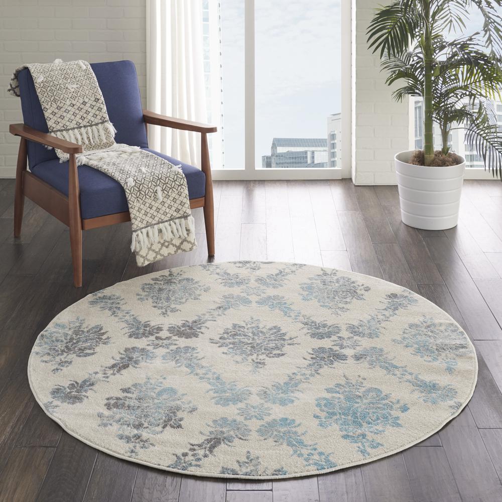 Tranquil Area Rug, Ivory/Turquoise, 5'3" X ROUND. Picture 2