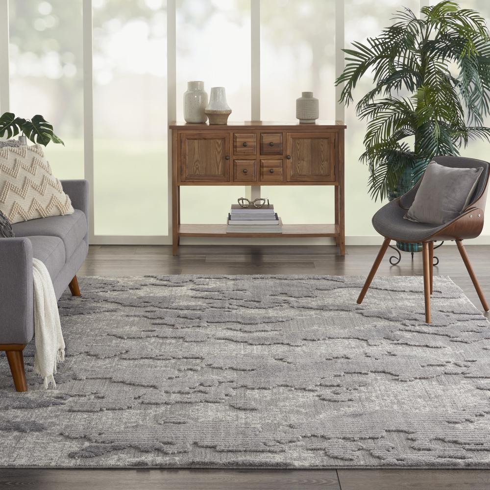 Nourison Textured Contemporary Area Rug, 8'10" x 11'10", Grey/Ivory. Picture 2