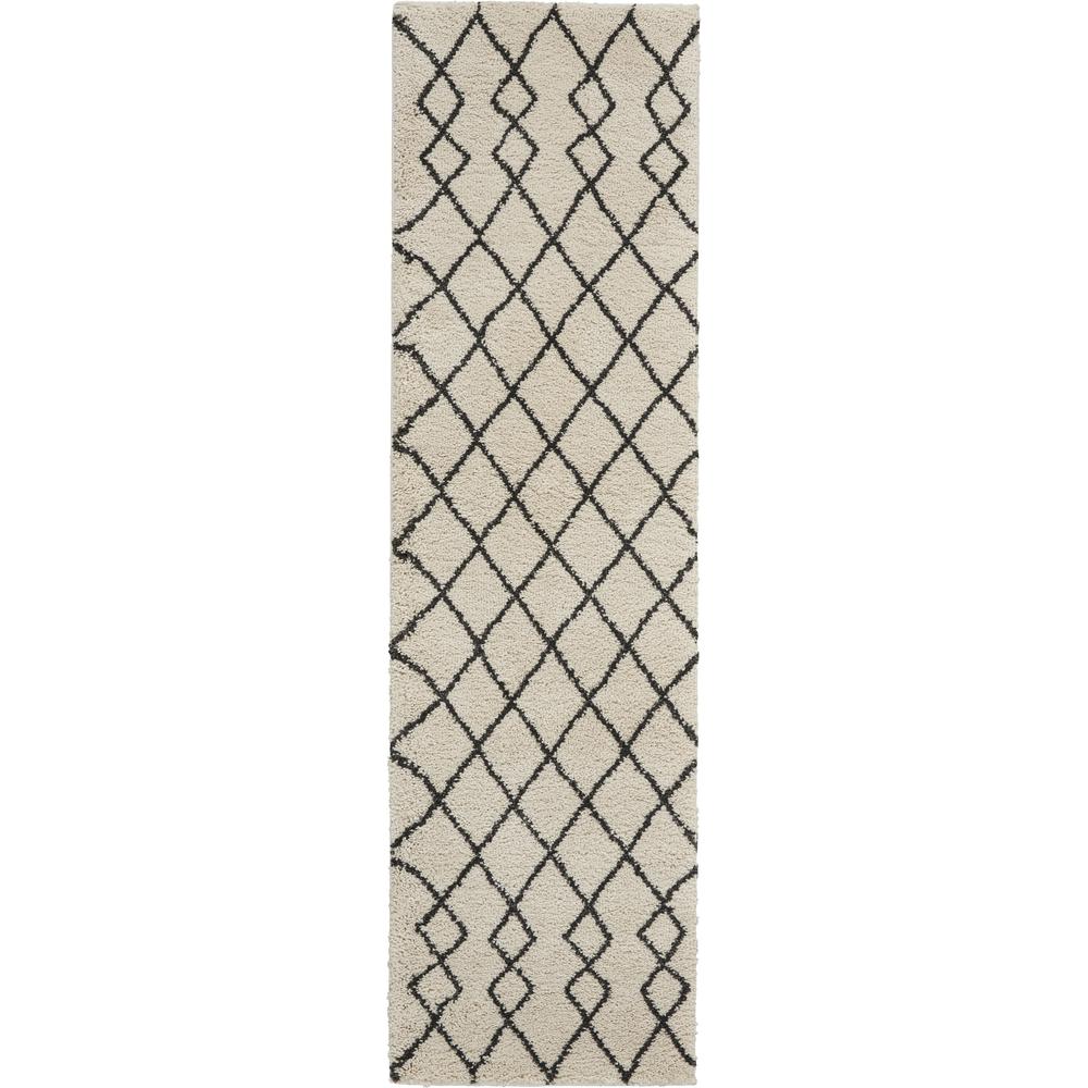 Geometric Shag Area Rug, Ivory/Charcoal, 2'2"X7'6". Picture 1