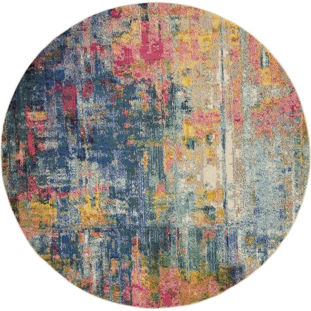 Celestial Area Rug, Blue/Yellow, 7'10"XROUND. Picture 1