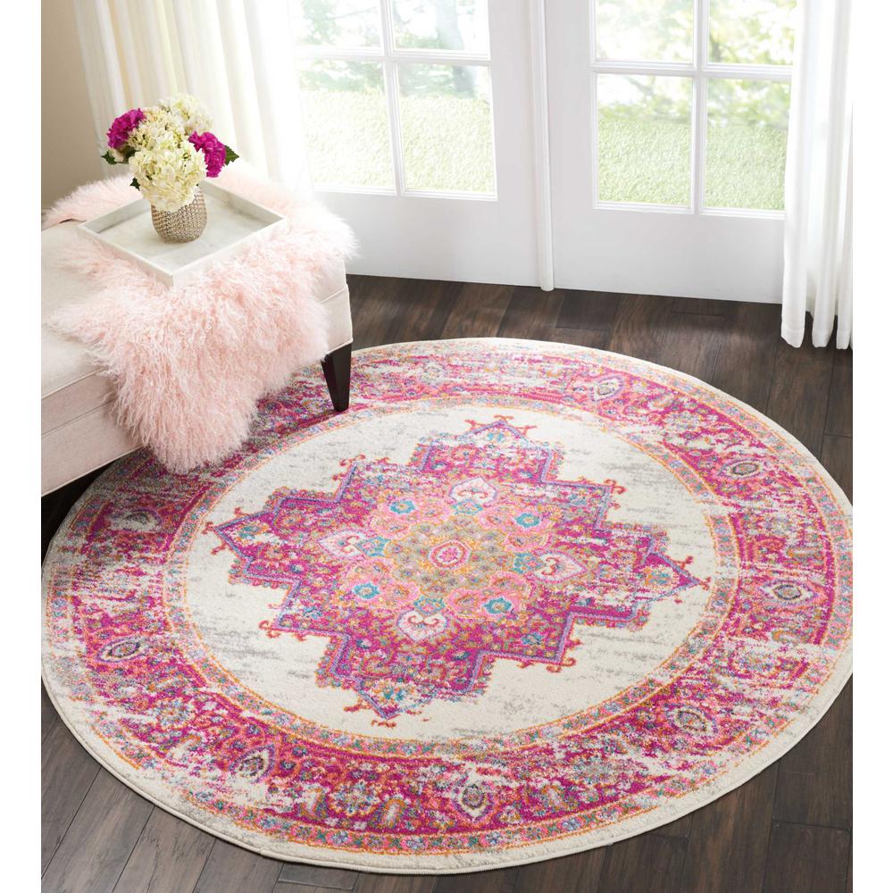 Passion Area Rug, Ivory/Fuchsia, 5'3" x ROUND. Picture 3