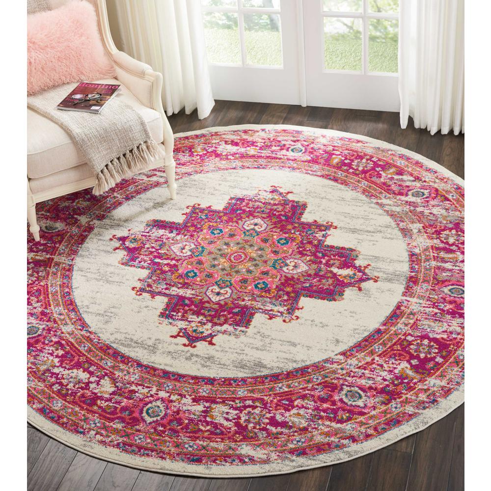 Passion Area Rug, Ivory/Fuchsia, 8' x ROUND. Picture 3