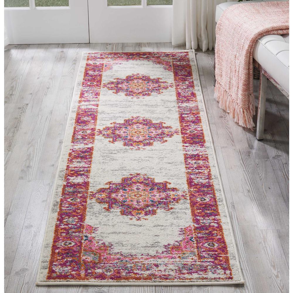 Passion Area Rug, Ivory/Fuchsia, 2'2" x 10'. Picture 4